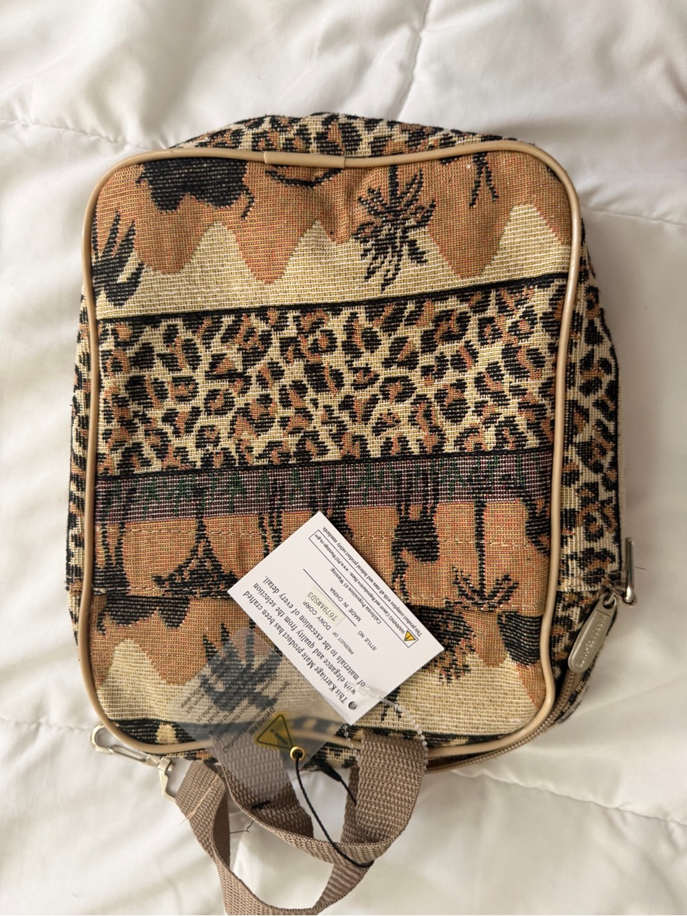 Woven Patterned Beige and Brown Women's Backpack